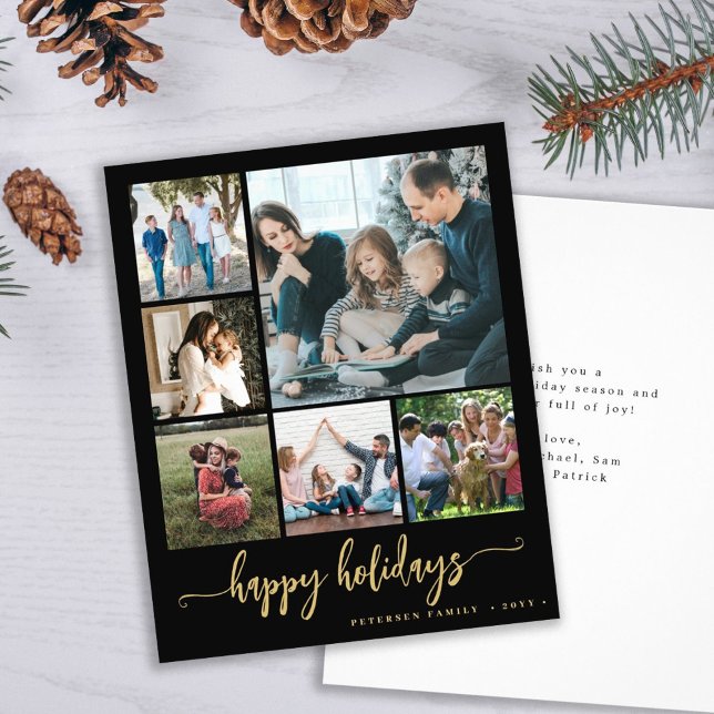 Budget photo happy holidays black greeting Card (Creator Uploaded)