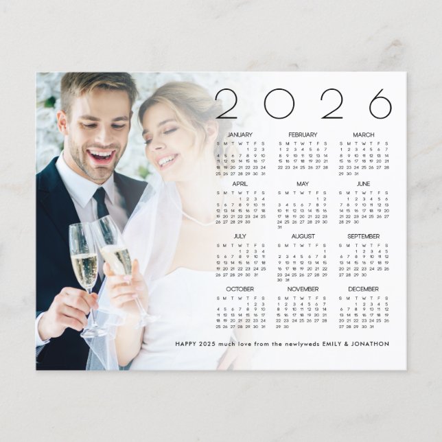 Budget Photo Happy New Year 2026 Calendar Newlywed (Front)