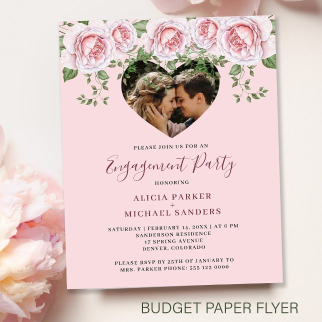 Budget photo heart engagement party Invitation Flyer (Creator Uploaded)