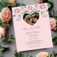 Budget photo heart pink floral wedding Invitation