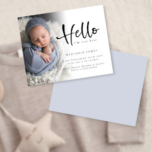 Budget Photo Hello Boy Blue Birth Annnouncement