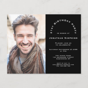 Budget Photo Man 21st Birthday Party Black Invite