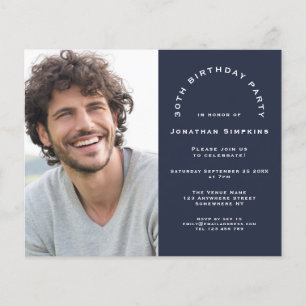 Budget Photo Man 30th Birthday Party Navy Invite