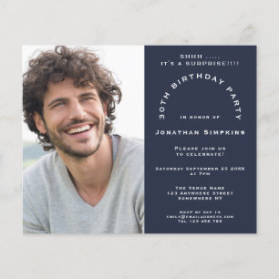 Budget Photo Man 30th Surprise Party Navy Invite