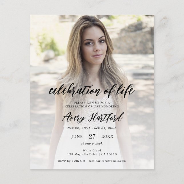 Budget Photo Memorial Service Celebration of Life Flyer (Front)