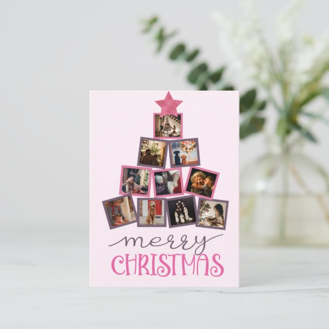 Budget Photo Merry Christmas Pink Christmas Postcard (Standing Front)