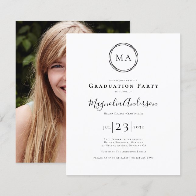 BUDGET Photo Monogram Graduation Party Invitation (Front/Back)