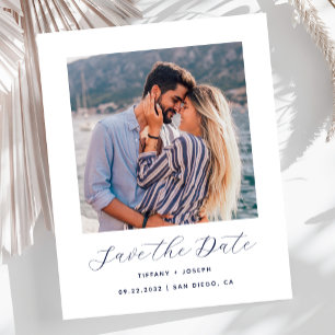 Budget Photo Navy Blue Script Save the Date