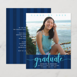 Budget photo navy stripes graduation invitation 