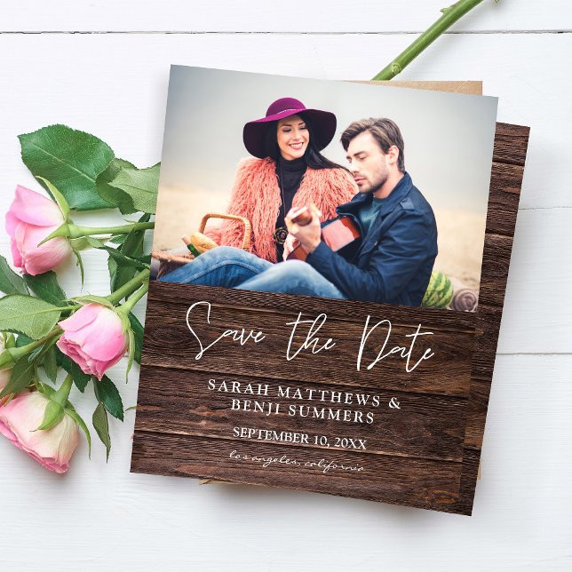 Budget Photo on Wood B Rustic Save the Date (Creator Uploaded)