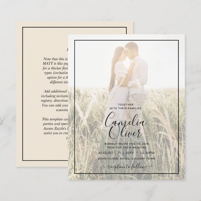 BUDGET Photo Overlay BEIGE Wedding Invite  (Front/Back)