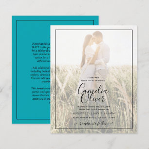 BUDGET Photo Overlay Blue Teal Wedding Invite