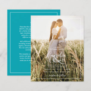 BUDGET Photo Overlay Blue Teal Wedding Invite