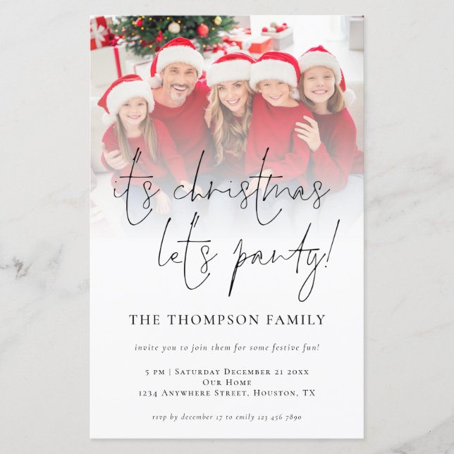 BUDGET Photo Overlay Christmas Lets Party Invite (Front)