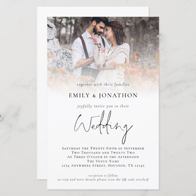 Budget Photo Overlay Script QR Code Wedding Invite (Front/Back)