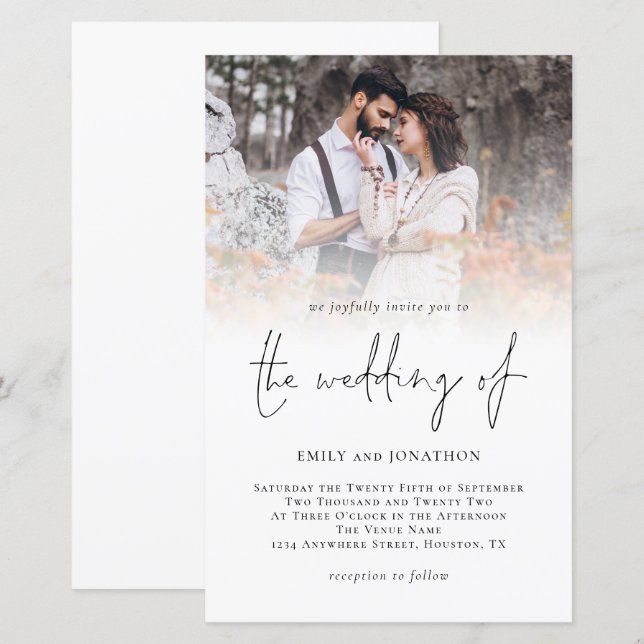 Budget Photo Overlay Script Wedding Invitation (Front/Back)