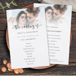 Budget Photo Overlay Script Wedding Program<br><div class="desc">Budget Photo Overlay Script Wedding Program. A LARGER size 5.5” x 8.5” Modern minimalist style with your photo to the top edge behind a graduated tint layer with the text partially overlaid on top of your image at the bottom which is the same on the other side and will update...</div>