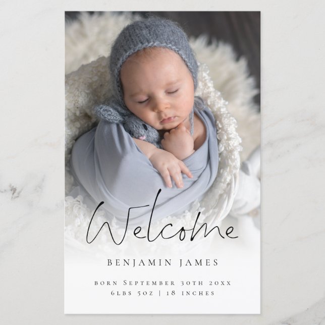 Budget Photo Overlay Welcome Birth Announcement (Front)