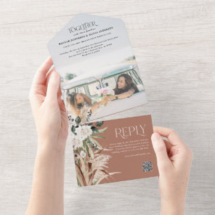 Budget photo pampas eucalyptus wedding QR code All All In One Invitation