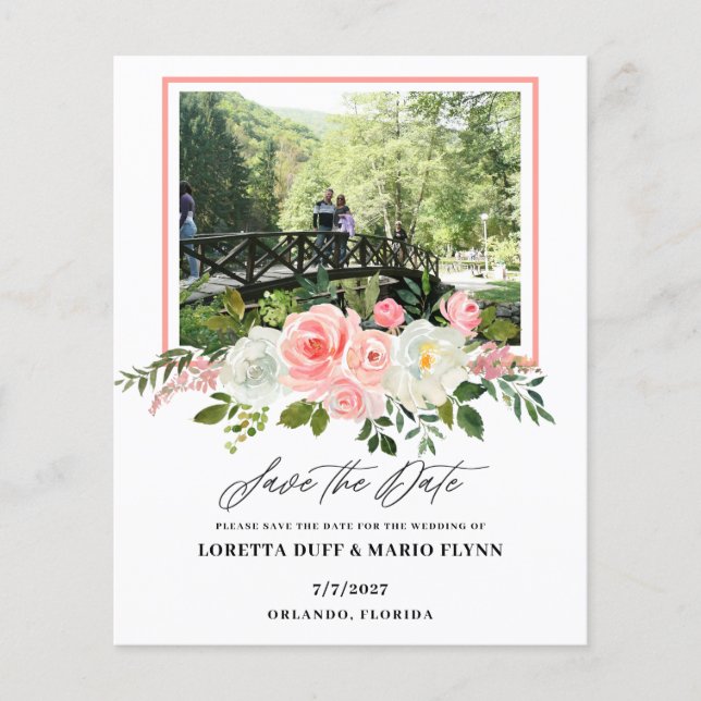 Budget Photo Pink floral Wedding Save the Date (Front)