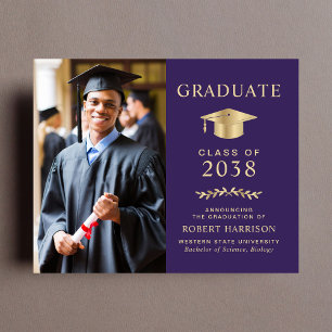 Budget Photo Purple Gold Graduation Announcement