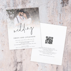 Budget Photo QR Code Modern Script Wedding Invite
