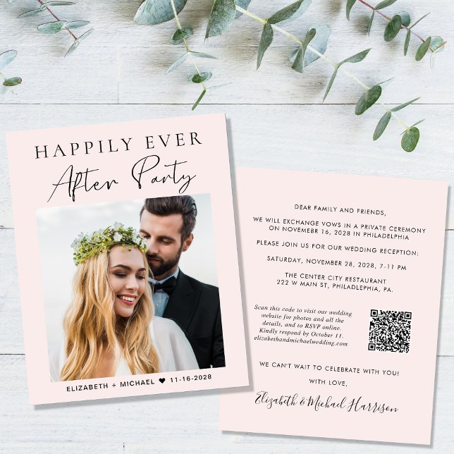 Budget Photo QR Code Pink Wedding Reception Invite (Creator Uploaded)