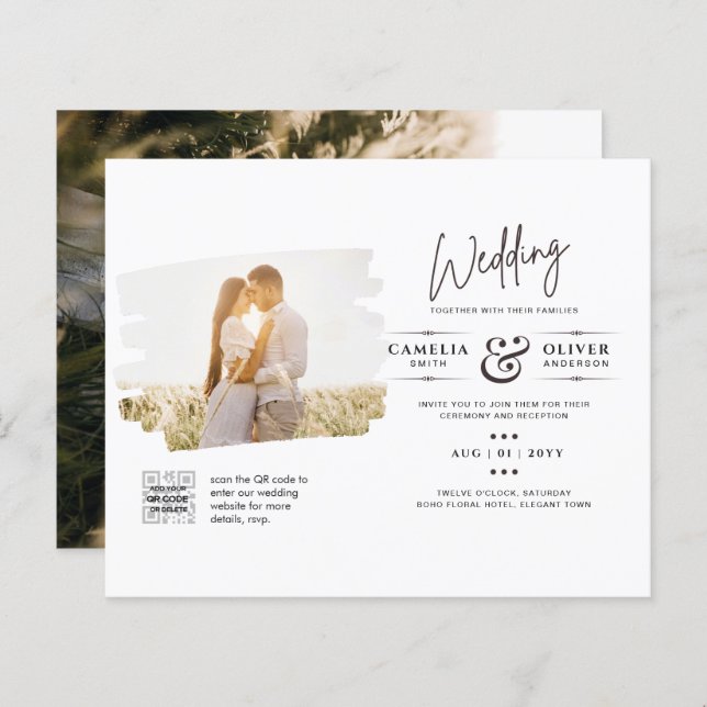 BUDGET PHOTO QR CODE Wedding Invite RSVP Details (Front/Back)