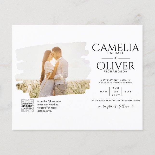 BUDGET PHOTO QR CODE Wedding Invite RSVP Details Flyer (Front)