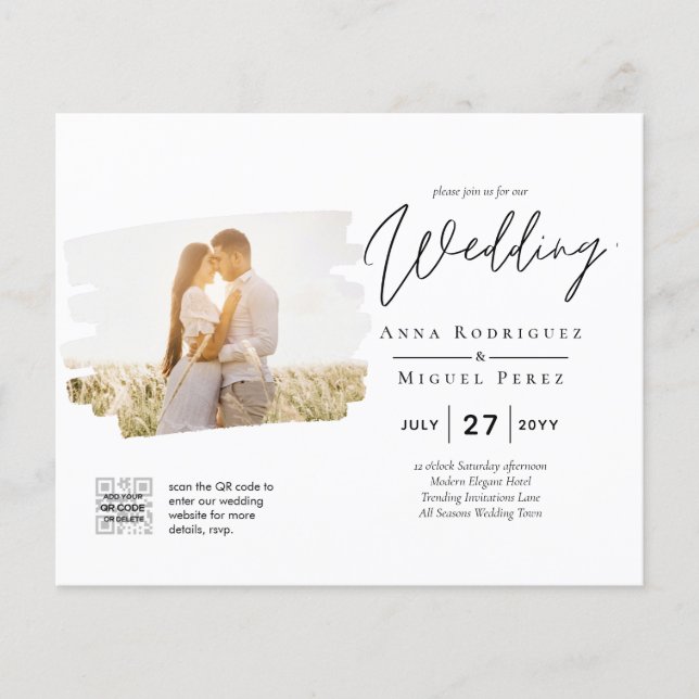 BUDGET PHOTO QR CODE Wedding Invite RSVP Details Flyer (Front)