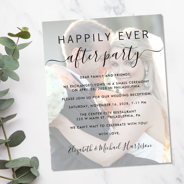 Budget Photo QR Code Wedding Reception Invitation (A stylish photo overlay invitation for a reception to celebrate your elopement or private wedding)