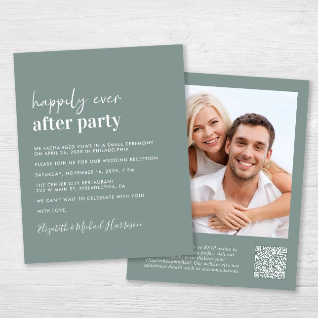 Budget Photo QR Code Wedding Reception Invitation (An chic Happily Ever After Party all-in-one invitation for your wedding celebration)