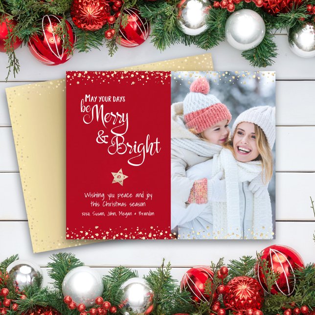 Budget Photo Red Days Be Merry Bright Script Card  (Creator Uploaded)