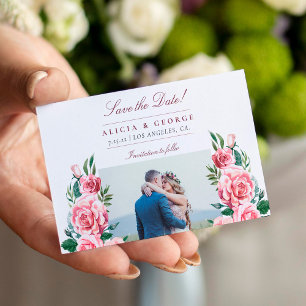 Budget photo romantic floral wedding save the date card