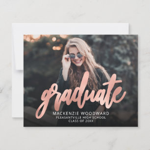 Budget Photo Rose Gold Script Grad Announcement