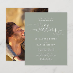 Budget Photo Sage Green Hearts Wedding Invite