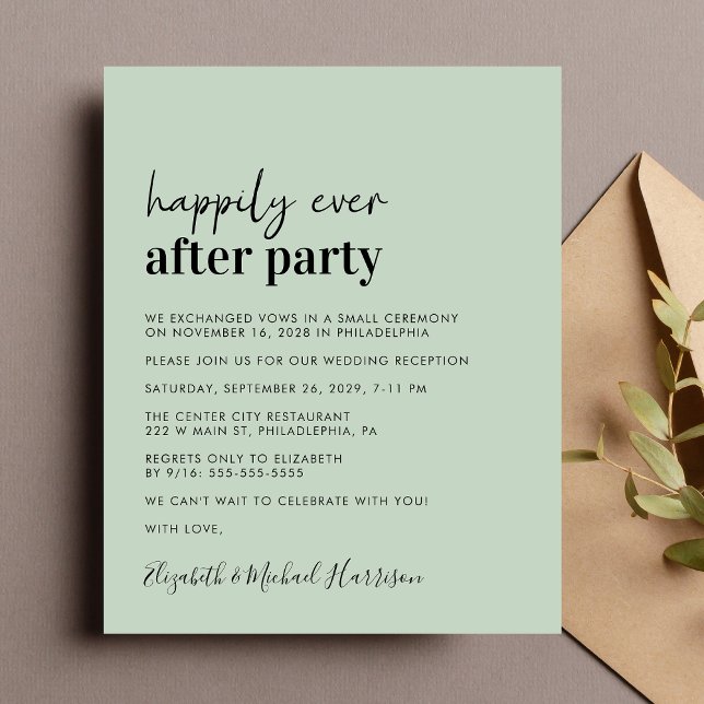 Budget Photo Sage Wedding Reception Announcement (A chic budget-friendly Happily Ever After Party invitation for your wedding celebration)