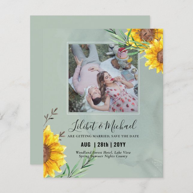 BUDGET Photo Save Date or Wedding Invite Sunflower (Front/Back)