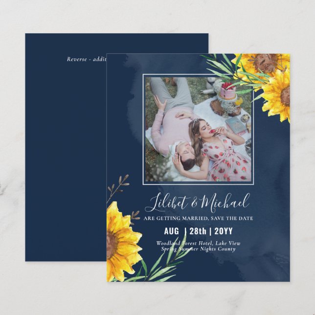 BUDGET Photo Save Date or Wedding Invite Sunflower (Front/Back)