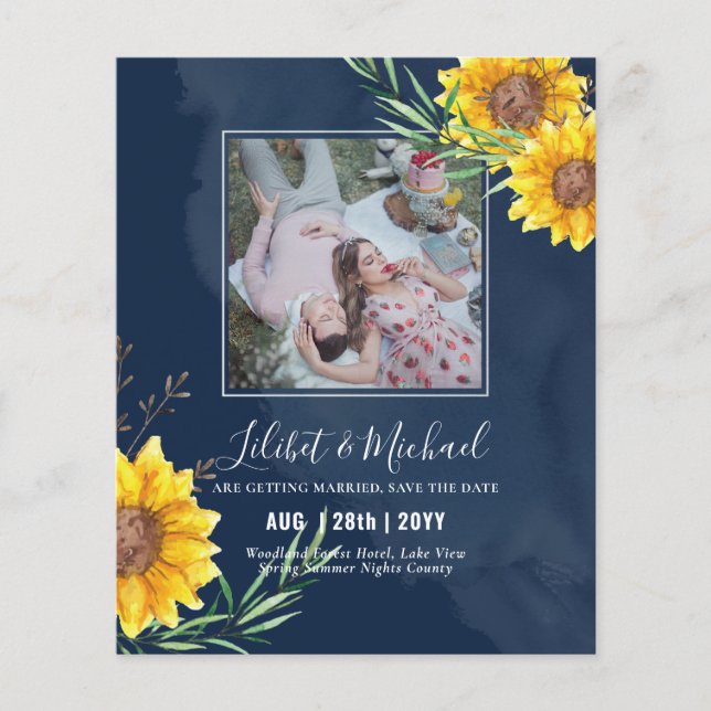 BUDGET Photo Save Date or Wedding Invite Sunflower Flyer (Front)