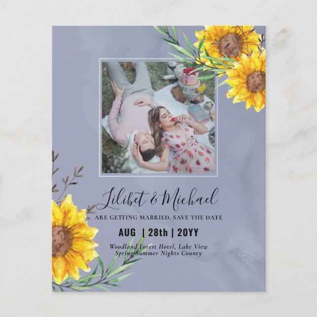 BUDGET Photo Save Date or Wedding Invite Sunflower Flyer (Front)