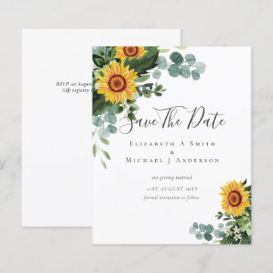 BUDGET Photo Save Date Rustic SUNFLOWERS Greenery