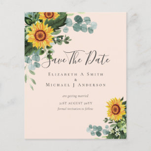 BUDGET Photo Save Date Rustic SUNFLOWERS Greenery Flyer