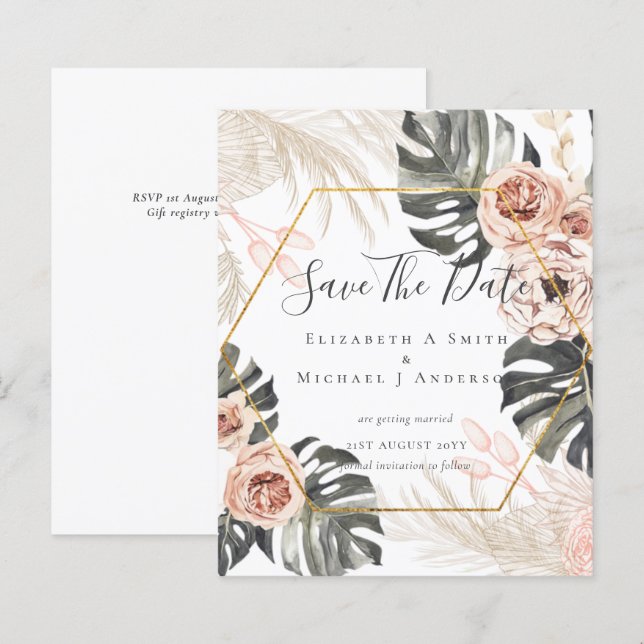 BUDGET Photo Save Dates PAMPAS Coral Tropical (Front/Back)