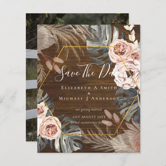 BUDGET Photo Save Dates PAMPAS Coral Tropical (Front/Back)