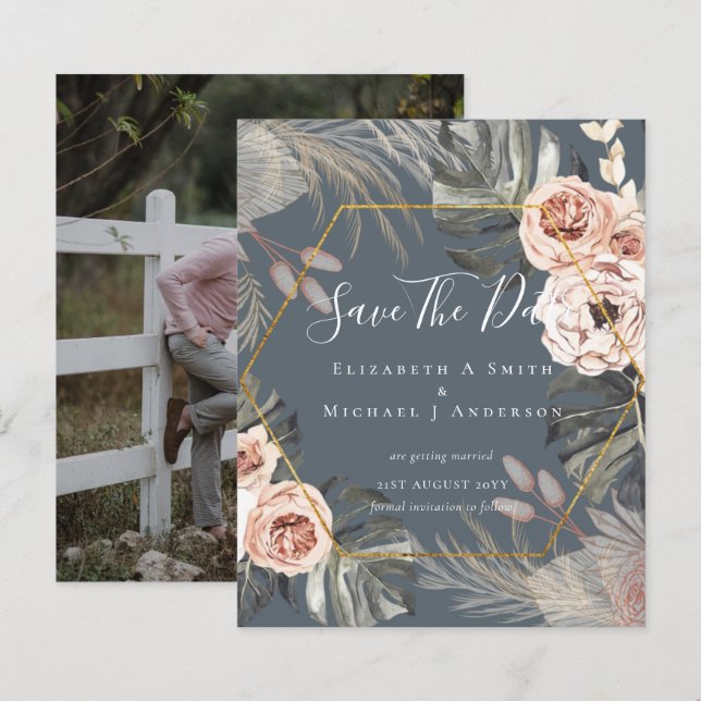 BUDGET Photo Save Dates PAMPAS Coral Tropical (Front/Back)