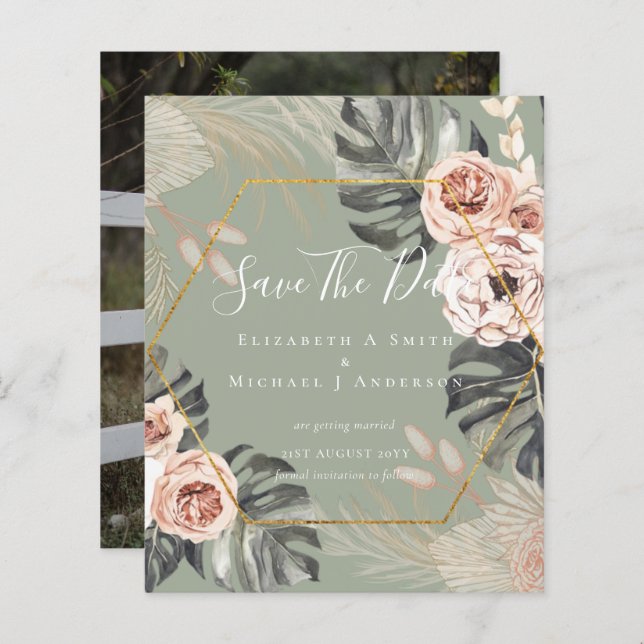 BUDGET Photo Save Dates PAMPAS Coral Tropical (Front/Back)