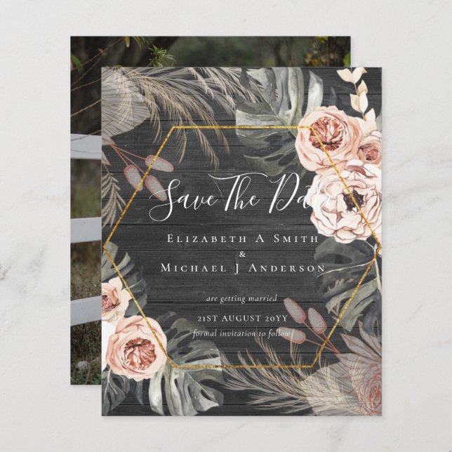 BUDGET Photo Save Dates PAMPAS Coral Tropical (Front/Back)