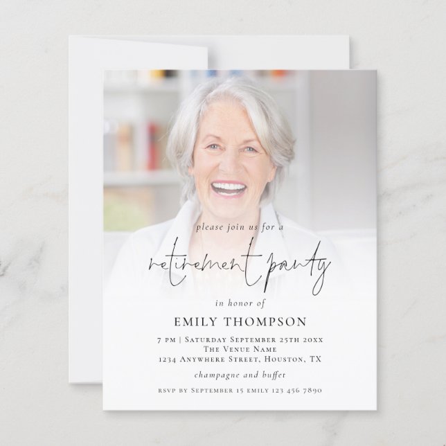 Budget Photo Script Retirement Party Invite (Front)