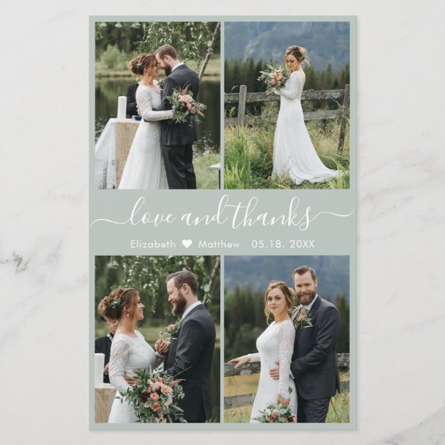 Budget Photo Script Sage Green Wedding Thank You (Front)